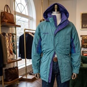 Columbia Teal and Purple Hooded Puffer Jacket